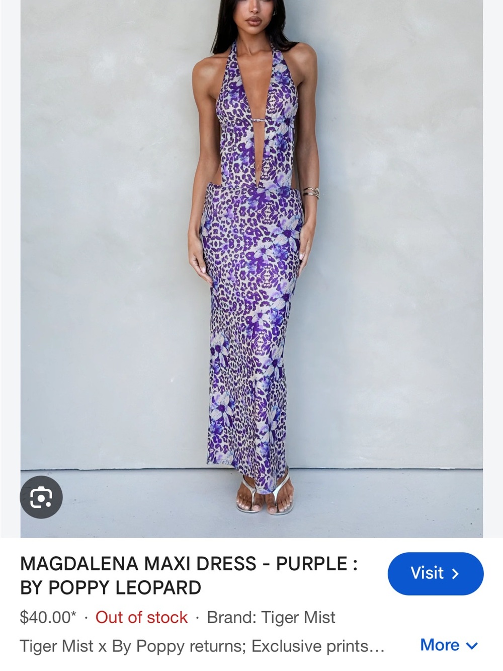 Tiger Mist Purple Floral-Leopard Halter Maxi Dress